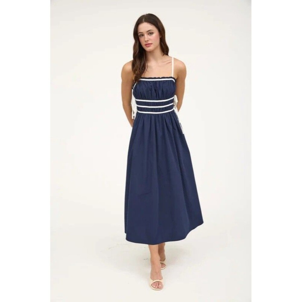 Women's Blue Sleeveless Dress Size L 100% Cotton
